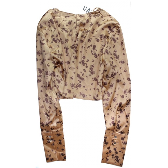 ZARA NWT Satin Effect Floral Long Sleeve Cropped Printed Shirt XS - Picture 5 of 7